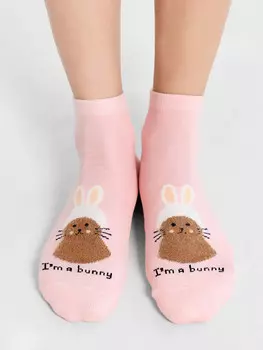 Носки женские розовые с рисунком в виде зайки
