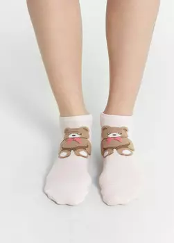 Носки женские розовые с рисунком в виде медведя