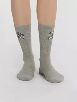Носки женские серые длинные с надписью