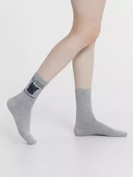 Носки женские серые рисунком в виде надписи