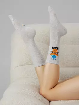 Носки женские серые с рисунком в виде котика с надписью