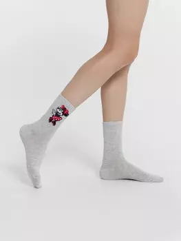 Носки женские светло-серые с рисунком в виде минни маус