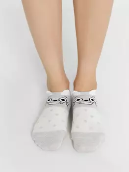 Носки женские светло-серые с рисунком в виде мордочки с 3d-ушками