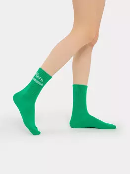 Носки женские светло-зеленые с рисунком в виде надписи