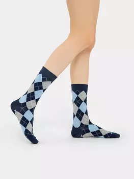 Носки женские темно-синие с рисунком в виде ромбов