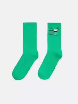 Носки женские зеленые с рисунком в виде бокала и надписей