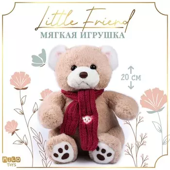 Мягкая игрушка на новый год little friend, мишка с розовыми шарфом, 20 см