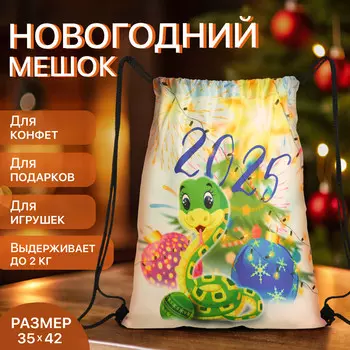 Мешок для обуви, на шнурке, размер 35142 см, новогодний, молочный/разноцветный