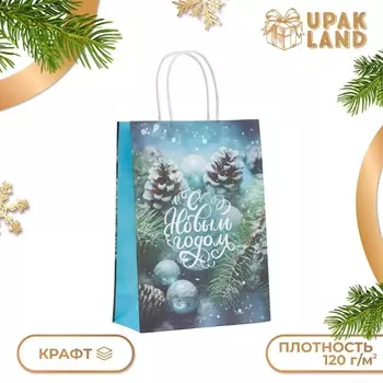 Пакет бумажный подарочный новогодний крафт