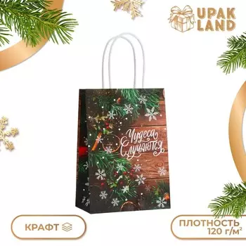 Пакет бумажный подарочный новогодний крафт