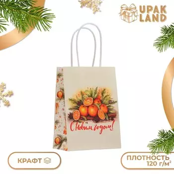 Пакет бумажный подарочный новогодний крафт