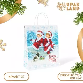Пакет бумажный подарочный новогодний крафт