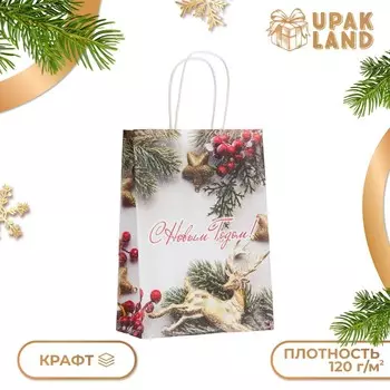 Новый год. пакет бумажный подарочный новогодний крафт