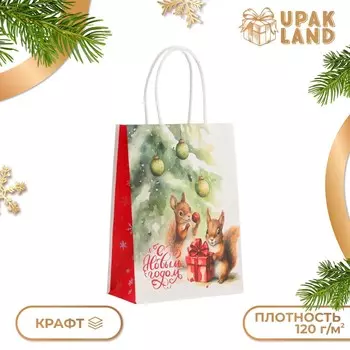 Пакет бумажный подарочный новогодний крафт