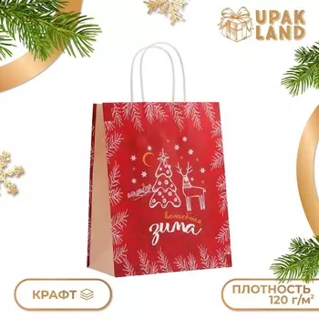 Пакет бумажный подарочный новогодний крафт