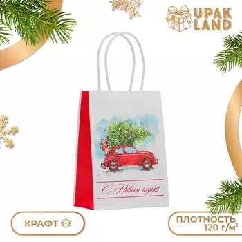 Пакет бумажный подарочный новогодний крафт