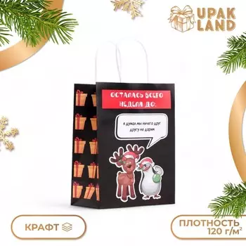 Пакет бумажный подарочный новогодний крафт,