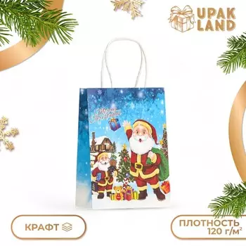Пакет бумажный подарочный новогодний крафт