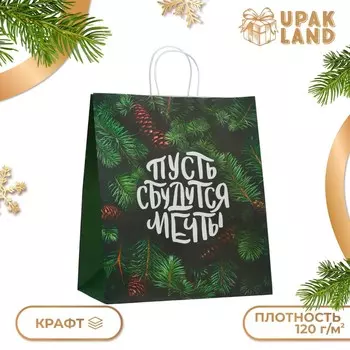 Пакет бумажный подарочный новогодний крафт