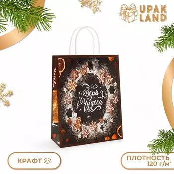 Пакет бумажный подарочный новогодний крафт