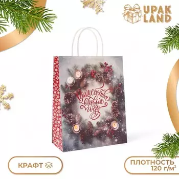 Пакет бумажный подарочный новогодний крафт