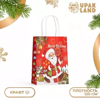 Пакет бумажный подарочный новогодний крафт