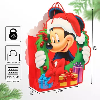 Пакет подарочный новогодний подарочный, 23 х 27 х 11.5 см, упаковка, микки маус