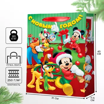 Пакет подарочный новогодний, 31 х 40 х 11.5 см, упаковка, микки маус