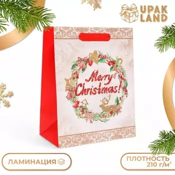 Пакет подарочный ламинированный новогодний merry christmas,182310 см