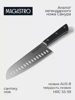 Нож кухонный сантоку hinshitsu, нержавеющая сталь, лезвие 17.8 см, длина 29.5 см, черный