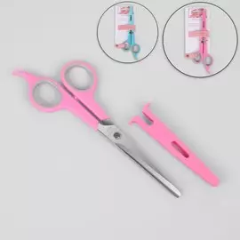 Ножницы парикмахерские с упором, в чехле, лезвие — 7 см, цвет розовый/серебристый