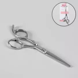 Ножницы парикмахерские с упором, загнутые кольца, лезвие — 5.5 см, серебристые