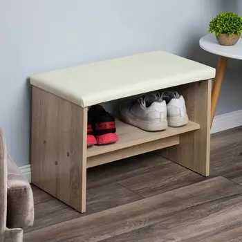 Обувница герда, 600х355х430, дуб сонома/белый кожзам