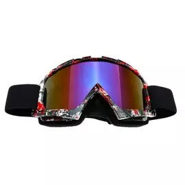 Очки-маска для езды на мототехнике, стекло сине-фиолетовый хамелеон, черно-красные, ом-25