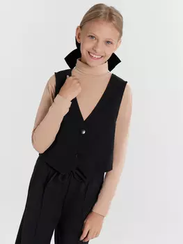 Однотонный джемпер с воротником-стойкой песочного цвета для девочек