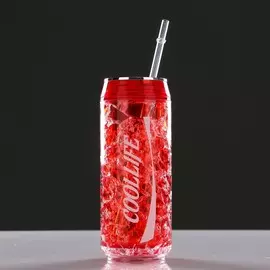 Охлаждающий стакан 300 мл coollife, сохраняет холод 2 ч, 7х18.5 см, (+ трубочка) красн.