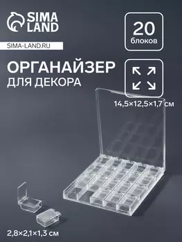 Органайзер для хранения мелочей, 20 ячеек, 14.512.51.7 см, прозрачный