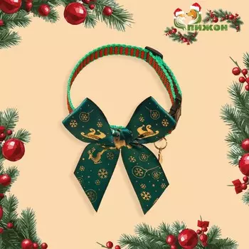 Ошейник + бант с оленями + новогодний подвес