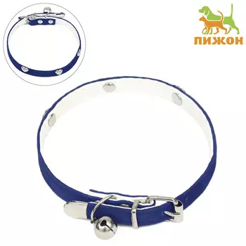 Ошейник бархатистый с сердечками, 32 х 1 см, ош 23-29, текстиль и кожзам, синий