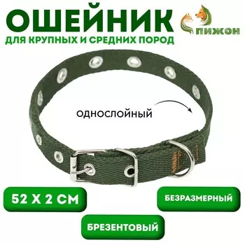Ошейник брезентовый безразмерный однослойный, 52 х 2 см, хаки