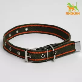 Ошейник брезентовый щенячий однослойный, 703 см, ош 32-66 см, хаки/оранжевый