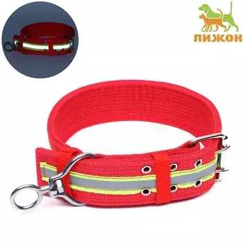 Ошейник четырехслойный светоотражающий с вертлюгом, 71 х 5 см, ош 55-65 см, красный