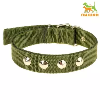 Ошейник клепаный, 46 х 2.5 см, ош 32-40 см, полиэстер, темно-зеленый