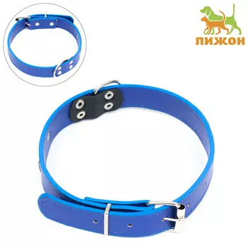 Ошейник из искусственной кожи с шильдом под гравировку, 52 х 2,5 см, ош 35-45 см, синий