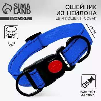Ошейник из нейлона с фастексом 2,5 см, ош 31-48 см, синий