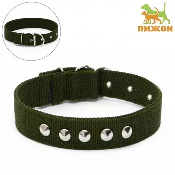 Ошейник клепаный, 48,5 х 3 см, ош 31-40 см, полиэстер, темно-зеленый