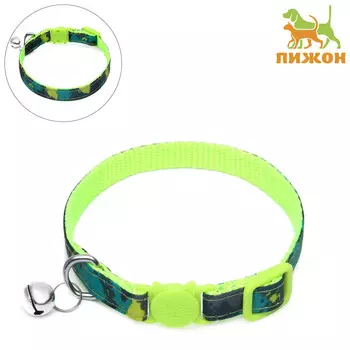 Ошейник кошачий с пряжкой в форме кошки, ширина 1 см, темно-зеленый