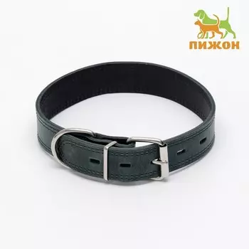 Ошейник кожанный двухслойный 3,5 см, ош 46-58 см, изумрудный