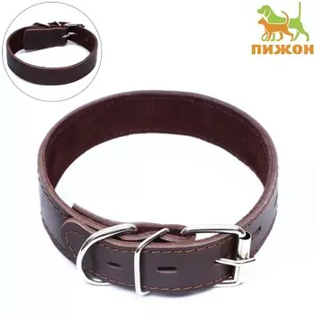 Ошейник кожаный двухслойный на замше, 2,5 см, ош 29-39, коричневый