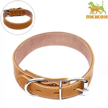 Ошейник кожаный двухслойный на замше, 2,5см, ош 29-39 см, бежевый